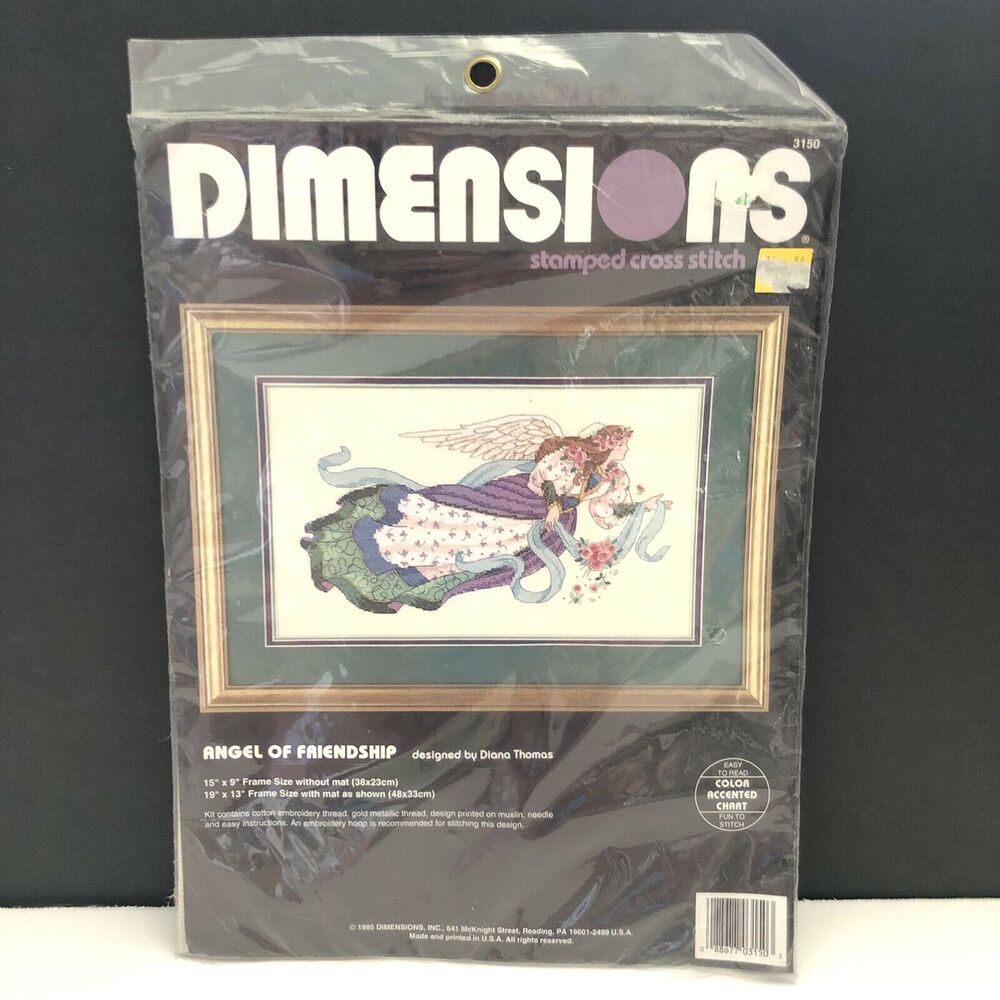 New Sealed Vintage Dimensions 3150 Stamped Cross Stitch Kit Angel of Friendship